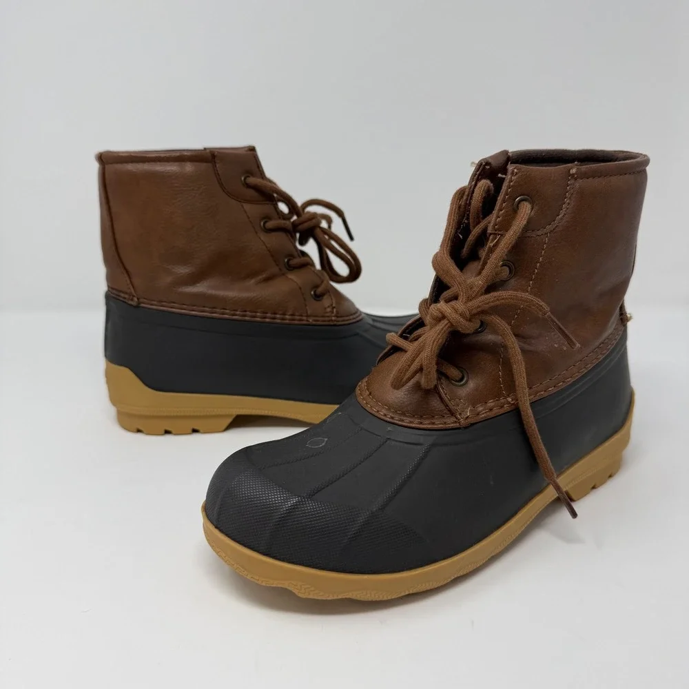 Sperry Port Boot Size‎ 4M Brown Black Duck Boots Lace Up All Weather Boys Youth